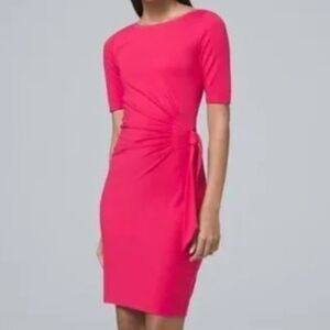 White House Black Market Red Side-Ruched Midi Dress with Tie